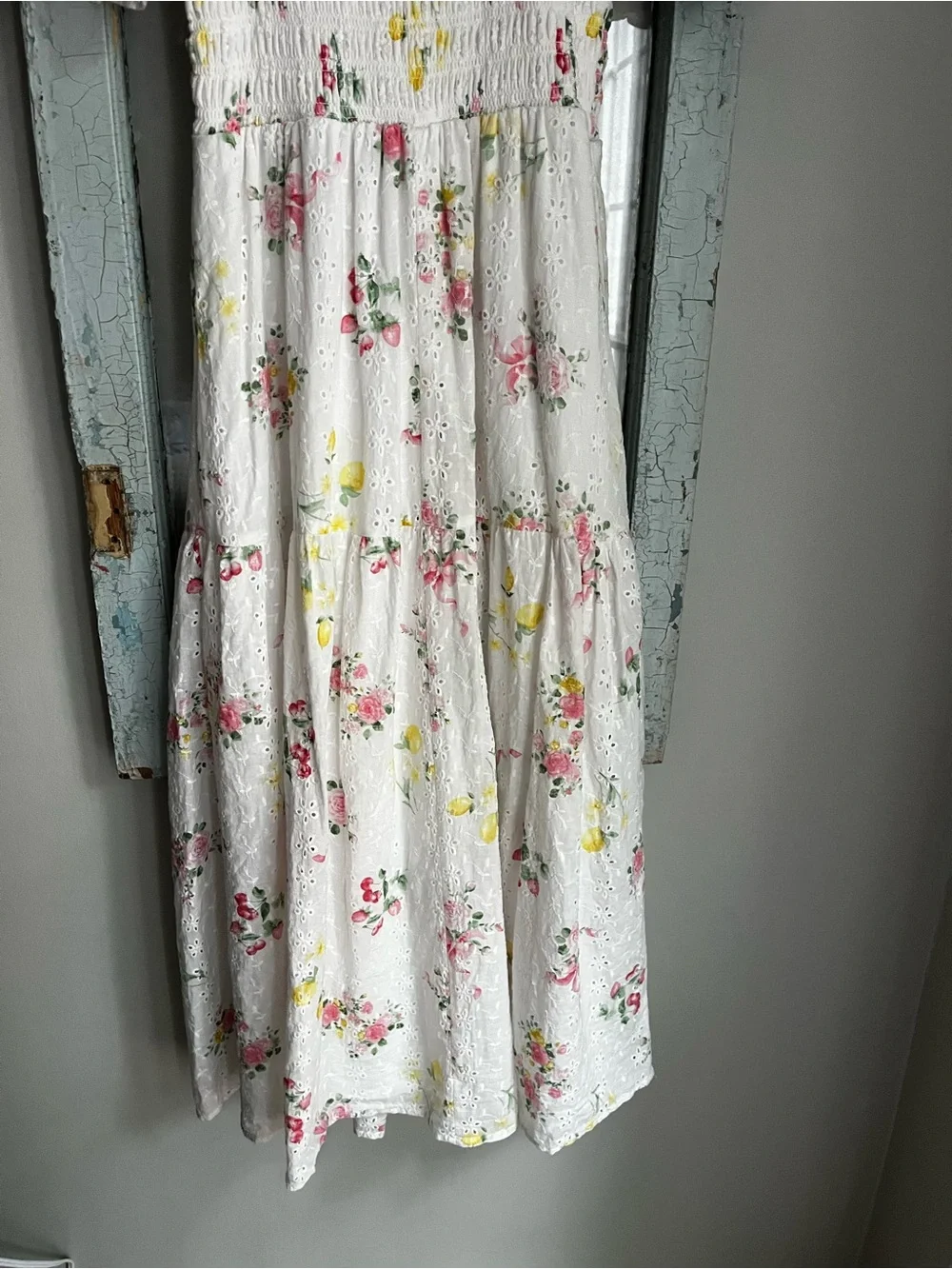 Crystal Sky Floral Eyelet Smocked Midi Dress - Size XS